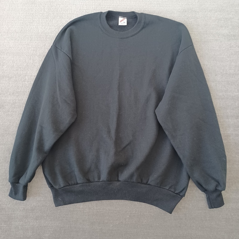 Vintage 90's‎ Jerzees Black Blank Fleece Pullover Sweater Size XL Faded Grunge